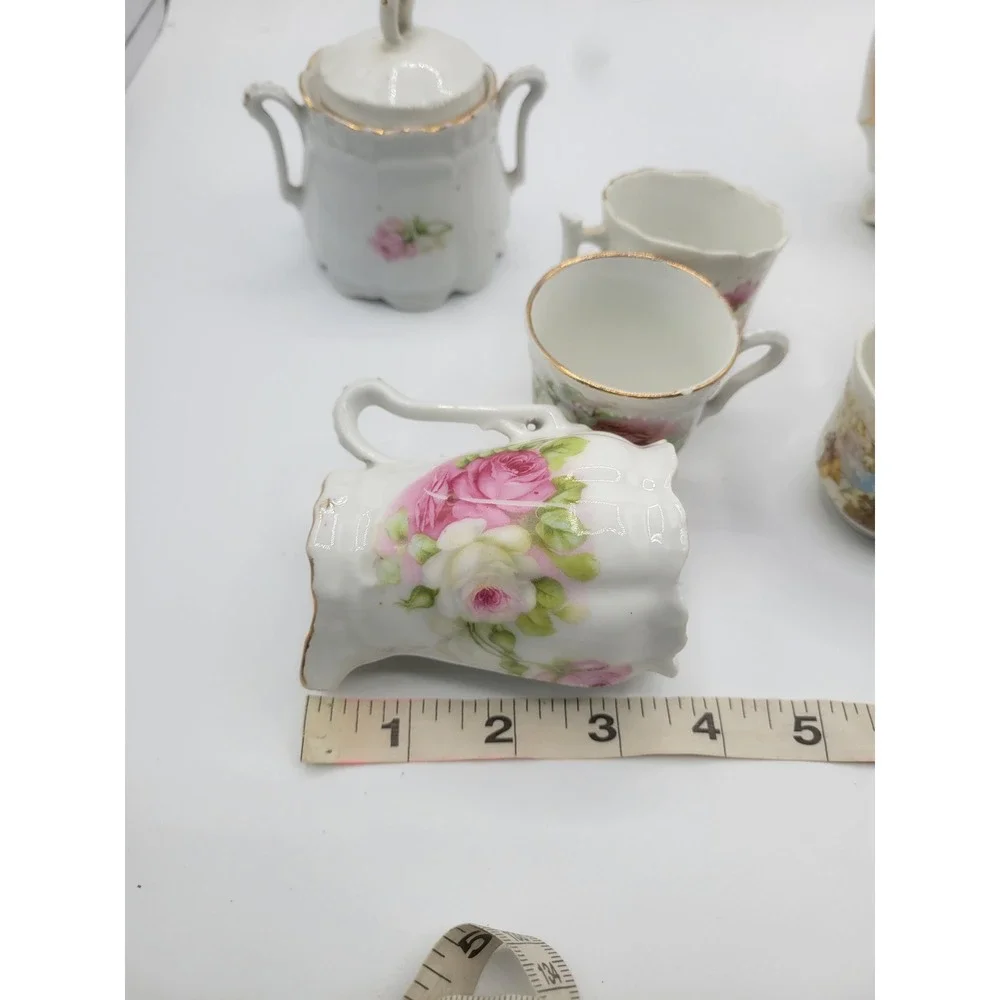 Vintage Miniature Porcelain Tea Set Floral Rose Gold Trim 7 Piece Set Fair